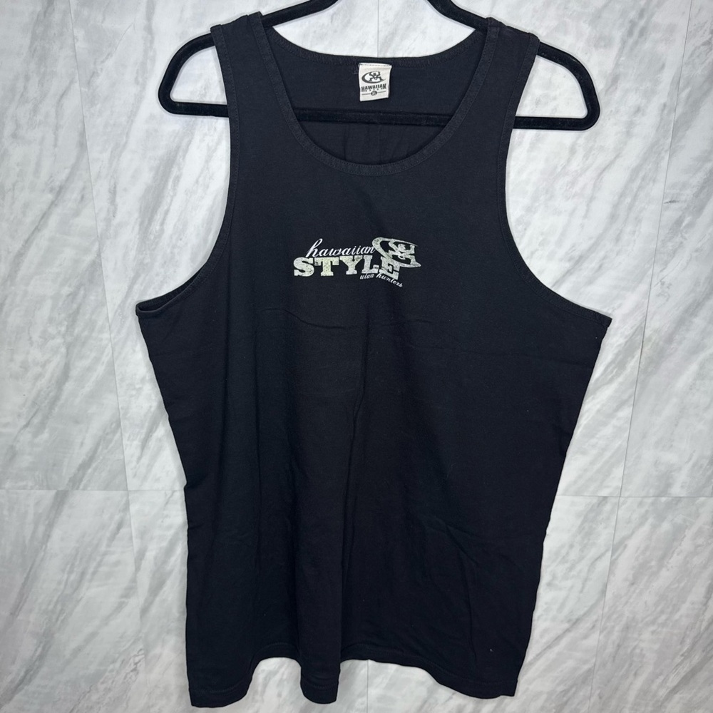 Vintage Hawaiian Style Black Tank Top XL